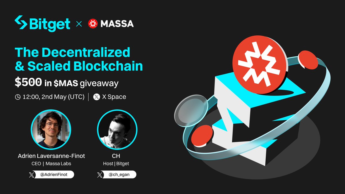 bitget's tweet photo. Join our X upcoming Space with @MassaLabs, the decentralized & scaled blockchain.

🎁 $500 in $MAS Giveaway (10 winners) 

✅ Follow @bitgetglobal @MassaLabs
✅ RT, like & tag your pals 
✅ Set a reminder and join: https://t.co/kvka6ogZky