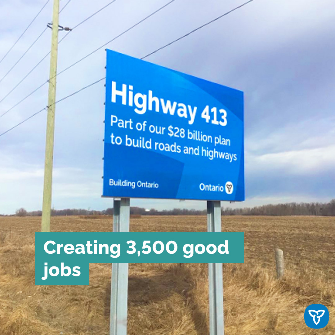 Under the leadership of @fordnation, we're delivering on our promise to build Highway 413. Construction will begin in 2025, creating thousands of good union jobs & contributing $350 million to the province’s GDP every year. news.ontario.ca/en/release/100… #onpoli #highway #Transit