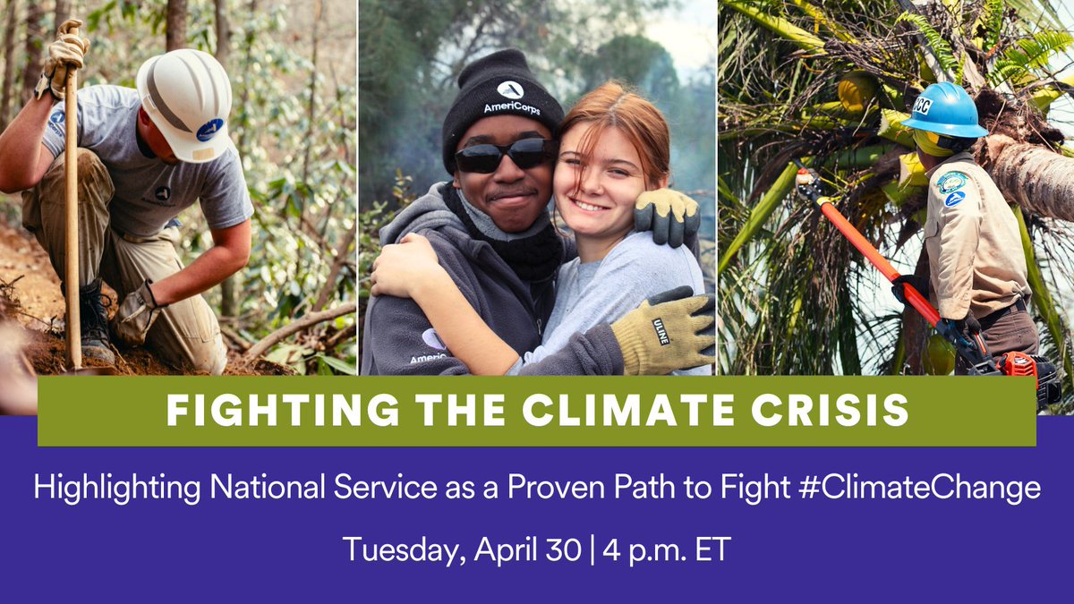 🚨Last call to register🚨Today | 4 p.m. ET  
Don't miss @AmeriCorps' special topic webinar on how #NationalService helps combat climate change across the country. Plus, learn more about the new @AmeriCorpsNCCC Forest Corps program: Bit.ly/WebApril2024