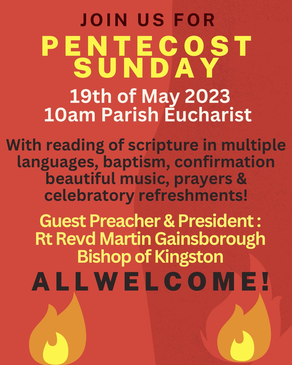 Join us for Pentecost Sunday 🔥19 May, 10am. We will have confirmation, baptism, music🎼, refreshments🧋. Guest Preacher & President: RT Revd Martin Gainsborough, Bishop of Kingston. All are welcome! @bishopkingston @SouthwarkCofE @tootingnewsie @balhamnewsie