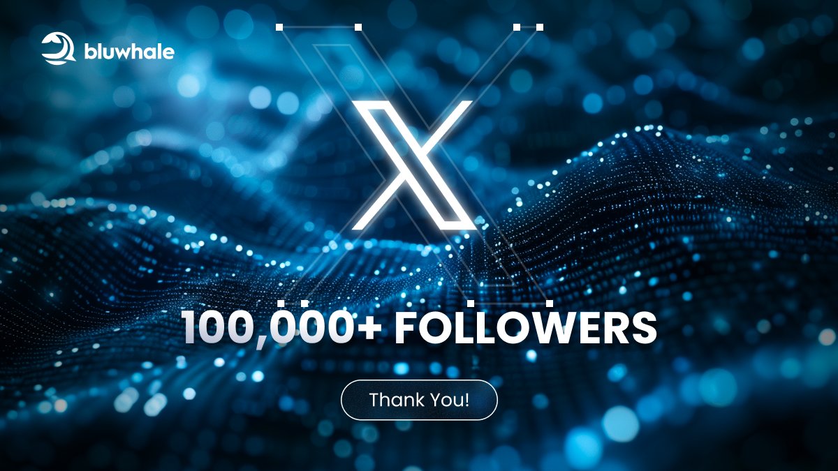 The Bluwhale X community is now 100,000 strong! 🚀 Thank you to everyone who has joined us on our journey so far. As our community grows, members can earn $BLUAI drops by completing tasks on our Quest Platform. 👉Earn $BLUAI here: farm.bluwhale.com