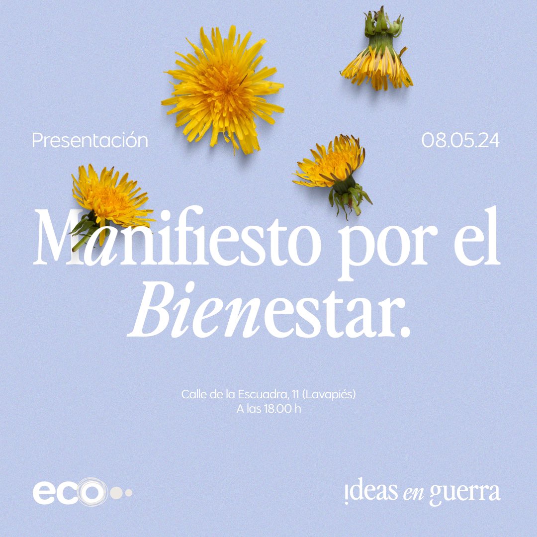 El 8 de mayo a las 18:00 presentamos el Manifiesto por el Bienestar. En él han participado Unai Sordo, Margarita Guerrero, Héctor Tejero, Carolina Vidal, Jaime Caro, Laura Barrio, Julen Bollain, Luis Esteban, Irene Rubiera y muchas más… ¡Os esperamos!