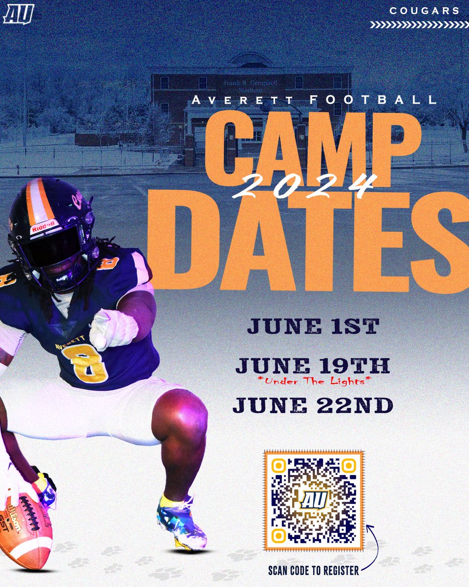 Camp Season is Upon Us! Come Showcase Your Talents In The Ville!!!! Scan QR code to register! The Ville Awaits! If you have any questions contact your Area coach or @CoachEasley__ Tjeasley@averett.edu