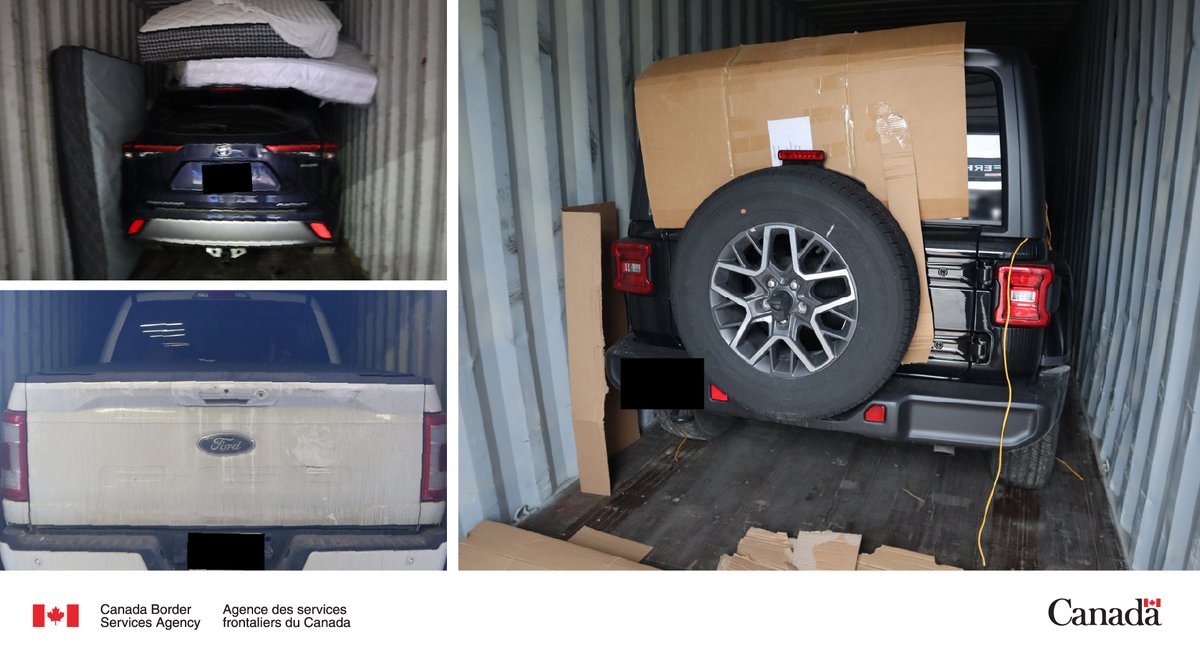 The #CBSA intercepted and recovered 20 stolen vehicles in the #GTA last week, valued at over $1.1 million. All vehicles were transferred to the police. #BorderSecurity #AutoTheft