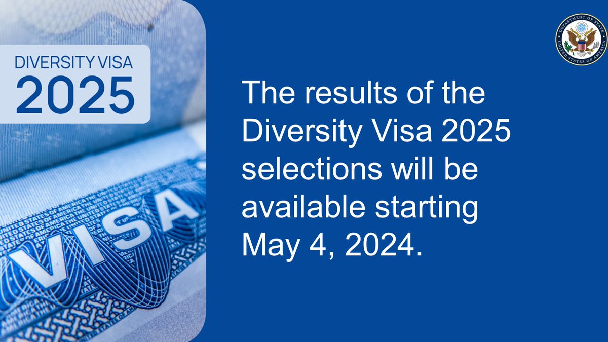 It’s almost time for Diversity Visa 2025 selections! Starting May 4, 2024, at 12 p.m. EDT, you will be able to check the status of your entry by entering your confirmation number at dvprogram.state.gov/ESC/. This is the ONLY way to check if you have been selected to participate.