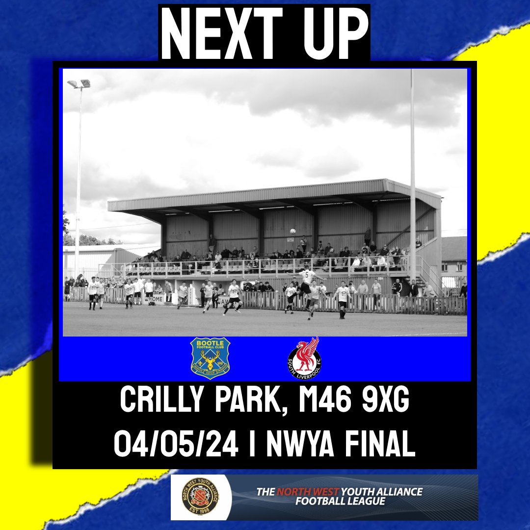 📅 𝗧𝗛𝗜𝗦 𝗦𝗨𝗡𝗗𝗔𝗬 Join us at the SafeGasUK Stadium @ Crilly Park for @NORTHWESTYOUTH2 Final Action 👊 🆚@Bootle_FC Vs @SouthLplFC 🏆@NORTHWESTYOUTH2 Final 🕒2PM 🏟 Crilly Park 📍 M46 9XG #WeAreLR / #UpTheLR