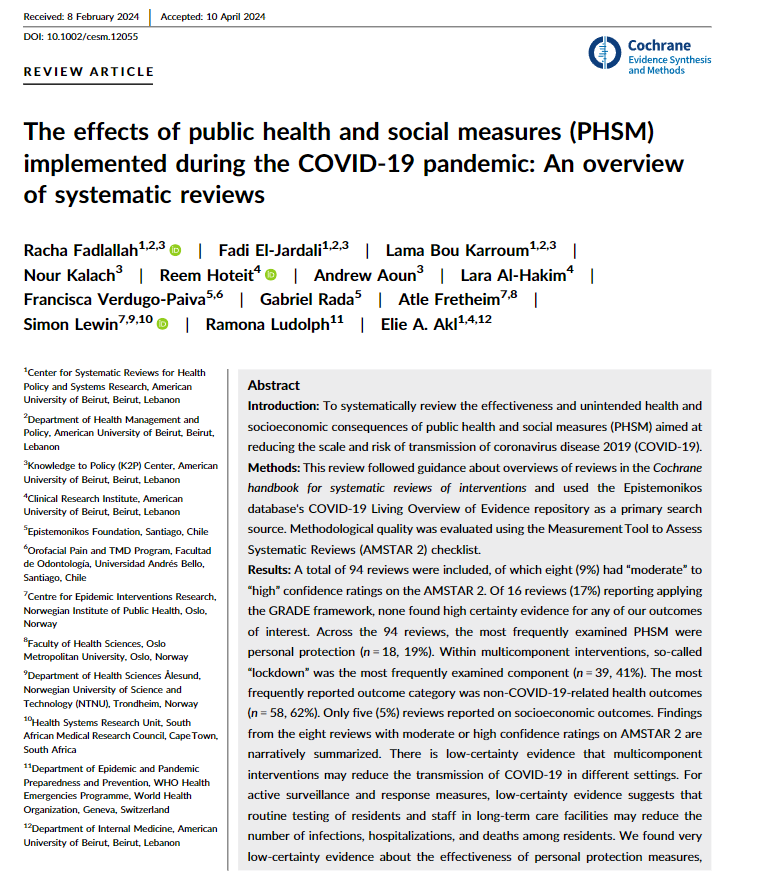 While #PHSM may be effective in improving #COVID-19-related epidemiological outcomes, they may also have unintended health &amp; socioeconomic consequences. Decision-makers need to find a balance between effectiveness &amp; unintended consequences. 
Read more: onlinelibrary.wiley.com/doi/10.1002/ce…