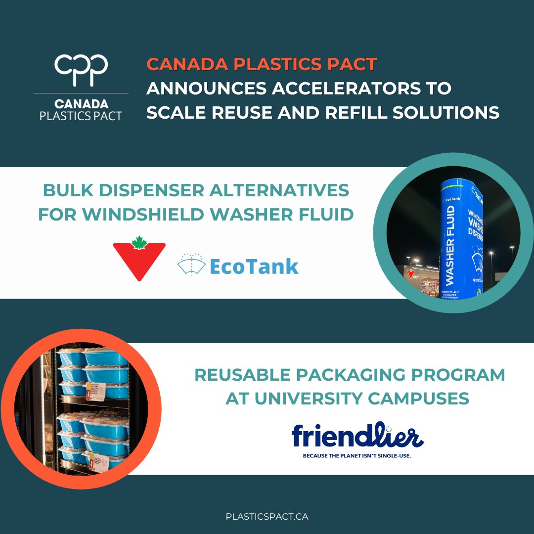 We are pleased to announce the winners of the <a href="/CanadaPact/">Canada Plastics Pact</a> Reuse Accelerator Pods!

<a href="/CanadianTire/">Canadian Tire</a> and <a href="/be_friendlier/">Friendlier</a> were selected to scale proven reuse / refill applications across Ontario and Quebec in an effort to reduce single-use plastics.

Read: plasticspact.ca/canada-plastic…
