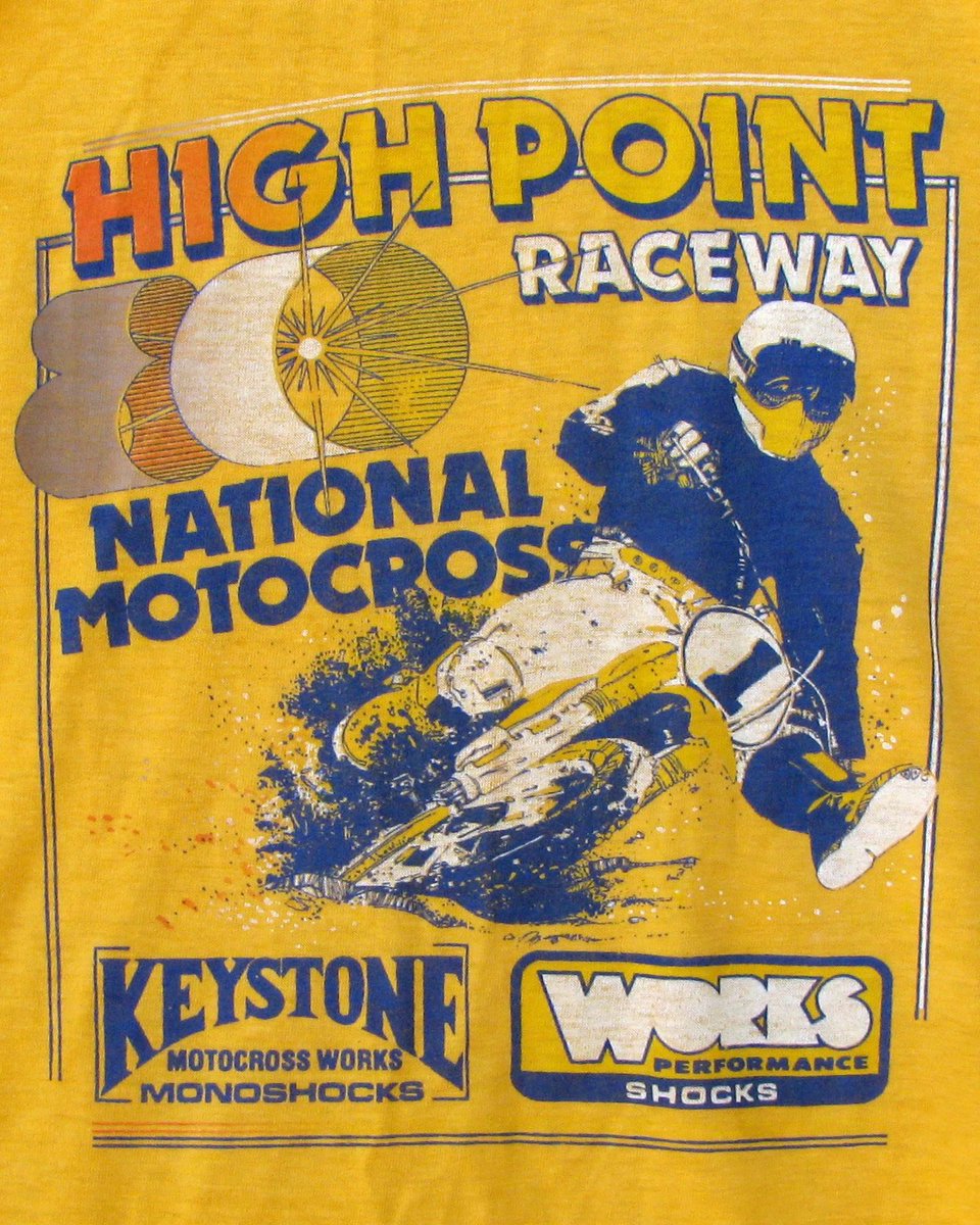 High Point 1980 event tshirt design 🤌🏼 Who still has this shirt⁉️ 

Send us a pic of some of your High Point collectables and don’t forget @promotocross starts in 25 days. Follow the link below for online ticketing🏁 #HighPointMX #ProMotocross #SMX

➡️ promotocross.com/schedule ⬅️
