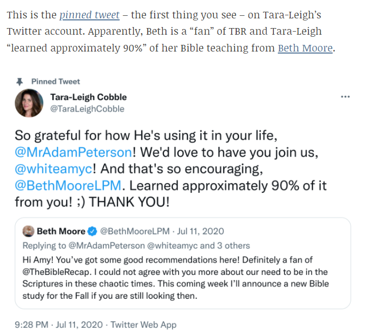 <a href="/conservmillen/">Allie Beth Stuckey</a> Some food for thought. Personally, I find it alarming that TLC feels she learned "90%" of her Bible teaching from Beth Moore. She also preaches to men, yokes with false teachers, &amp; has some other biblically problematic issues. Just something to consider.

michellelesley.com/2022/03/08/tar…