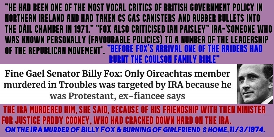 #Remembered 11/3/1974 (memorial) IRA murder of Billy Fox, the Monaghan farmer, the RoI politician, the only child with deceased parents, the Church of Ireland Protestant, the talk-to man with favourites for Republicans, but ultimately the despised & the murdered by the IRA. #OTD