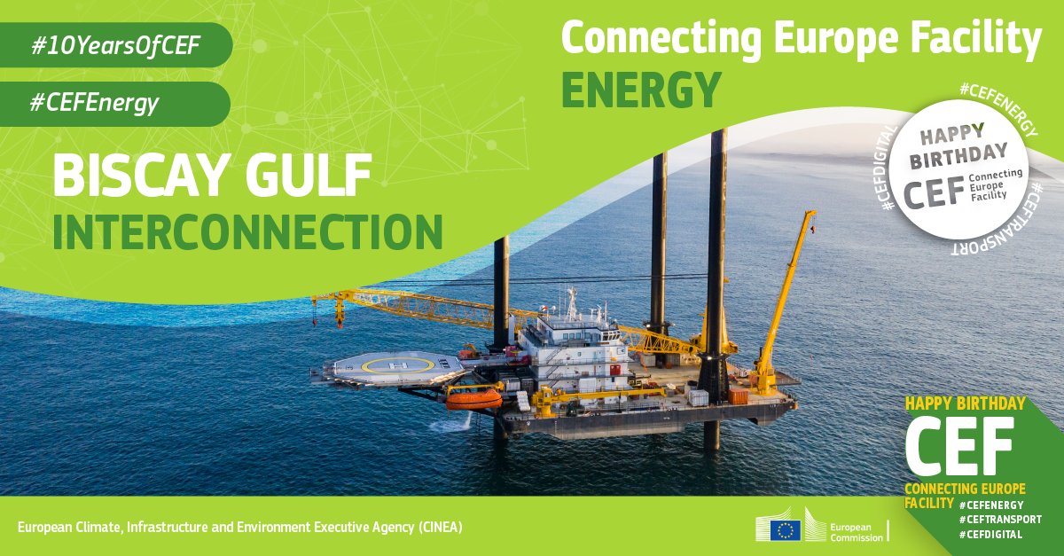We celebrate #10YearsOfCEF 🎉 by putting the spotlight on #CEFEnergy-supported projects!

Since 2014, #EU funds key #EnergyInfrastructure such as the #BiscayGulf Interconnection, a submarine #electricity interconnection between Spain 🇪🇸 & France 🇫🇷.

👉 europa.eu/!nWpkxm