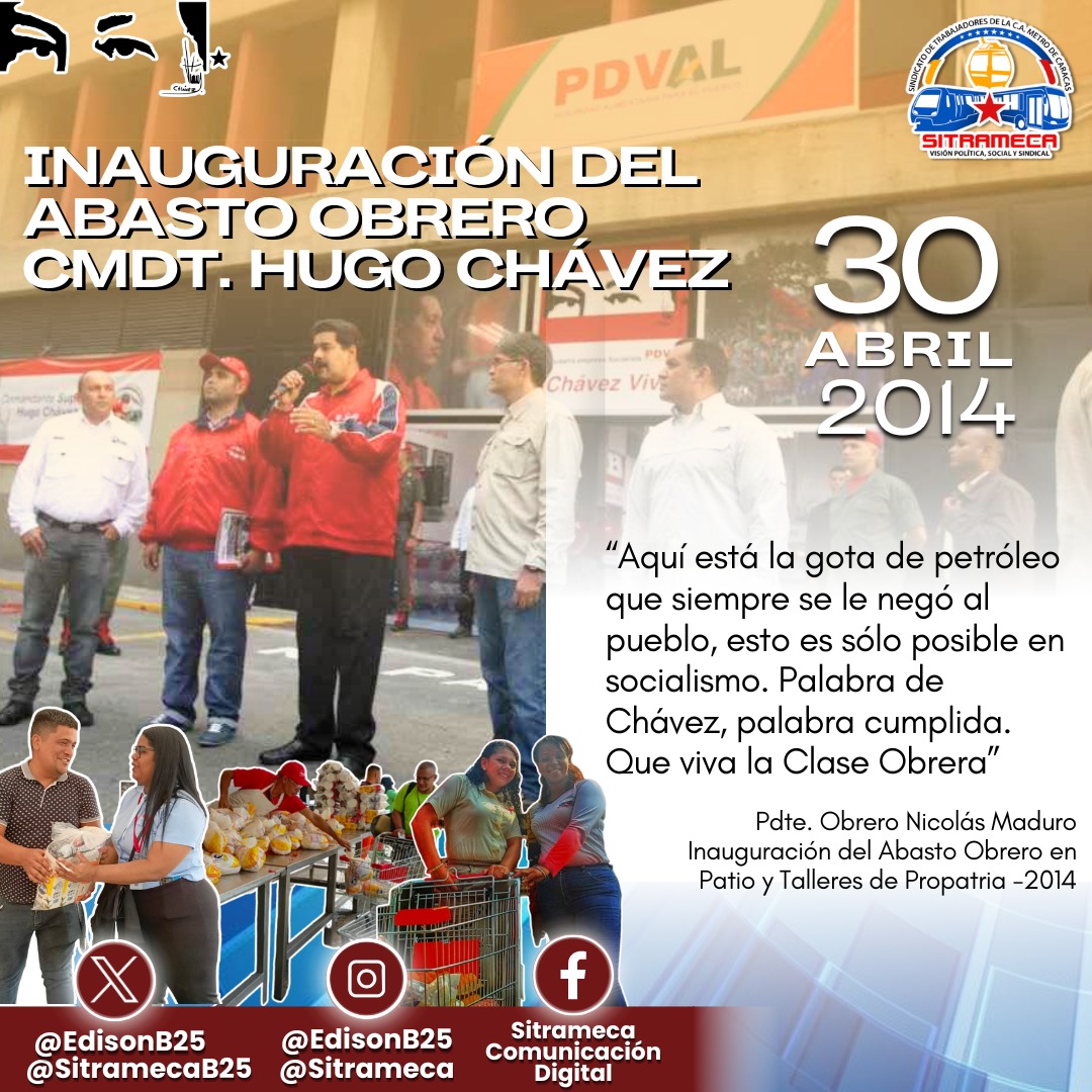 💪🏾🛒|| Ya son  10 años desde que nuestro Presidente Obrero Nicolás Maduro inauguró en Patio y Talleres Propatria, el Abasto Obrero Cmdt. Hugo Chávez , a fin de garantizar el abastecimiento y seguridad alimentaria de toda nuestra Clase Obrera 🚇💪🏾
#SomosPuebloUnido