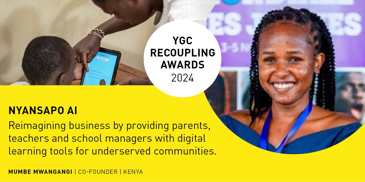 Education is crucial for the development of individuals from the early years of life through adulthood. 💻📚 With @NYANSAPO AI @MumbeMwangangi and her team are providing a digital learning tool for underprivileged communities! 💛 #YGC24