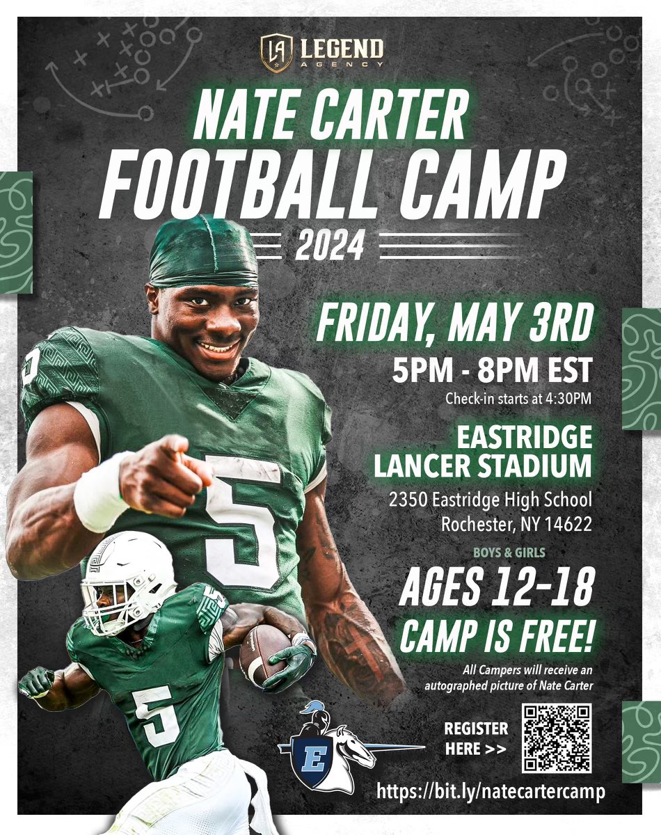 4 more days!! Sign up invite all your friends and family. It’s going to be a great time!!!! Contact me if you have any questions🙏🏾❤️ Can’t wait till see y’all there 💯 bit.ly/natecartercamp