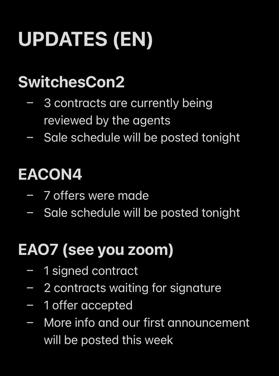 📣 Hi guys! Here are a few infos about our conventions to keep you updated while we work hard internally! // Voici quelques infos pour vous tenir au courant pendant que nous continuons de travailler dur en interne ! 🫶🏻 #SwitchesCon2 #EACON4 #EAO7