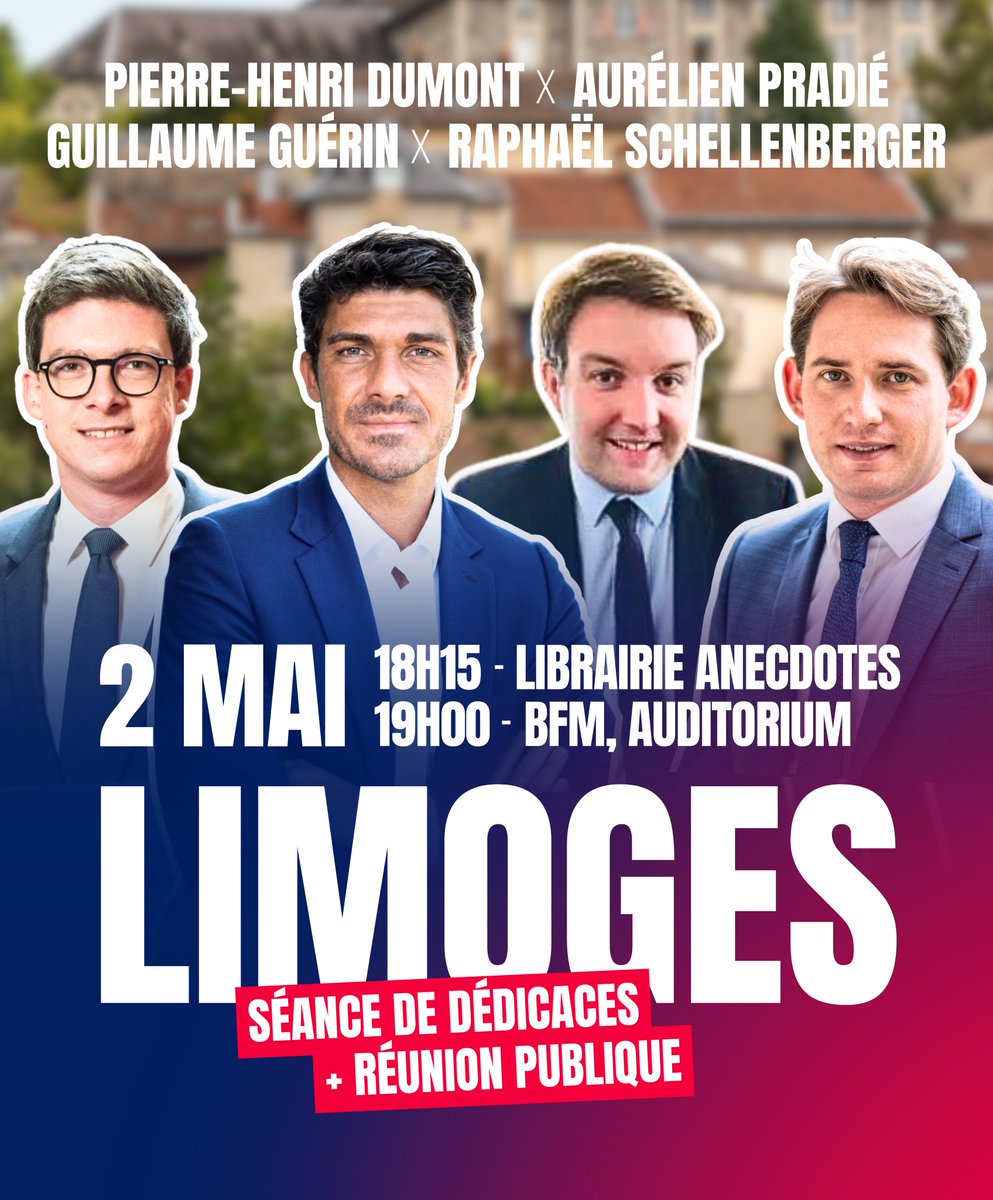 📣 Rendez-vous à Limoges ce jeudi ! Séance de dédicaces d’@AurelienPradie puis réunion publique avec @GG_Guerin @phdumont @RSCactu ! ⤵️