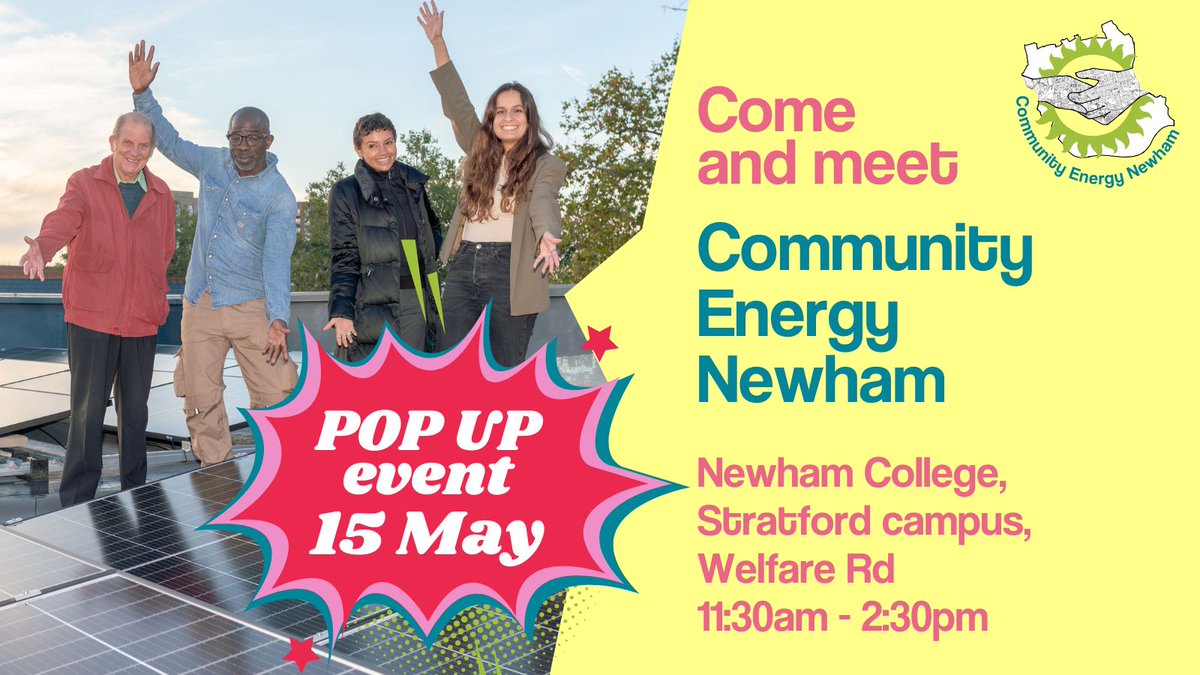 👋Come meet Community Energy Newham at @newhamcollege on Wednesday 15 May! 🌎Find out about accessing Green home upgrades 👀Learn how you can help grow community-owned energy in Newham! #LondonSolarCity #CommunityEnergy
