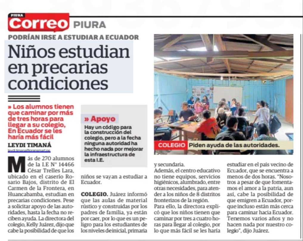 Mientras Dina Boluarte le da 50 millones de soles al Congreso y al toque destinan para aumento de sueldos del personal, los escolares en Huancabamba, Piura, siguen abandonados por autoridades y planean irse a estudiar a Ecuador.