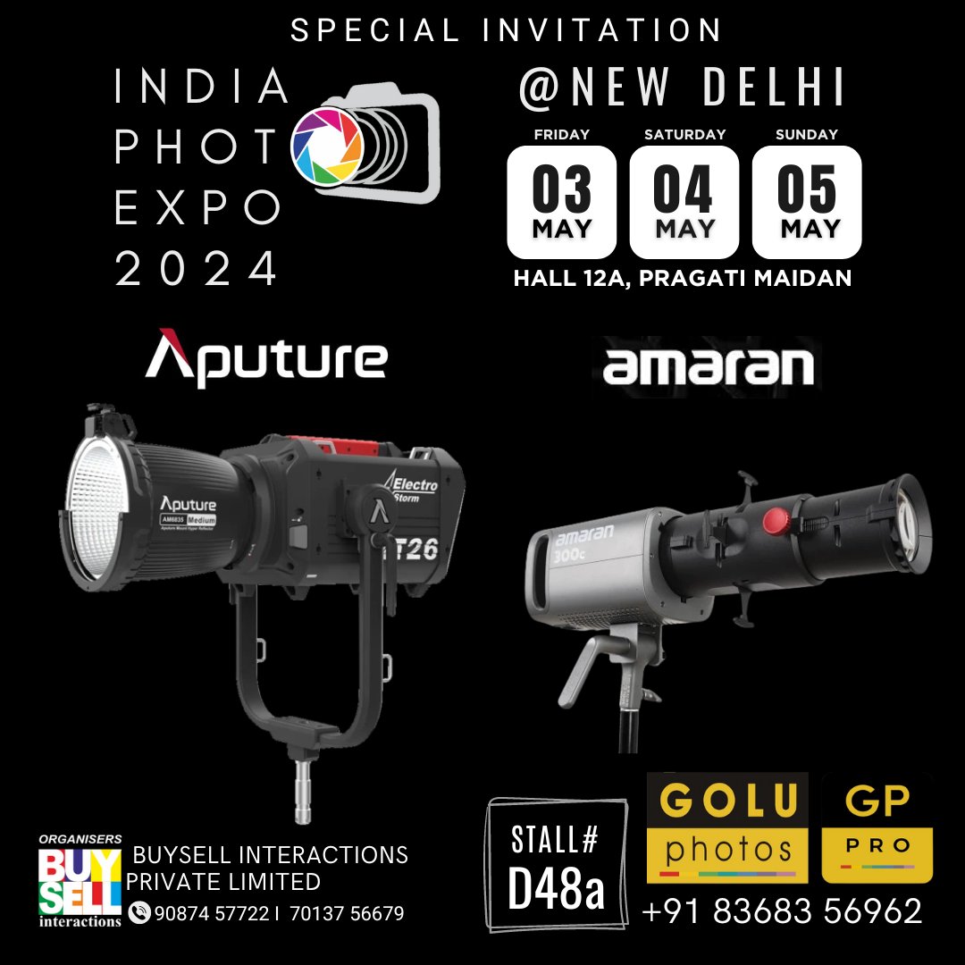 You are invited to 'Touch-Feel-Experience' Aputure lights at India Photo Expo from 3 - 5 May 2024 at Hall 12A, Pragati Maidan , New Delhi
#lights #studiolights #aputure #photographers_of_india #lightscameraaction #amaran