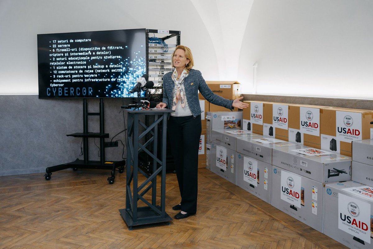 In Moldova, I toured #CyberCor which launches this summer to train a new generation of experts to defend their nation against cyberthreats. I presented >$600k of IT equipment, building on $1.3m mobilized w/private sector in support of a secure future for the Moldovan people.