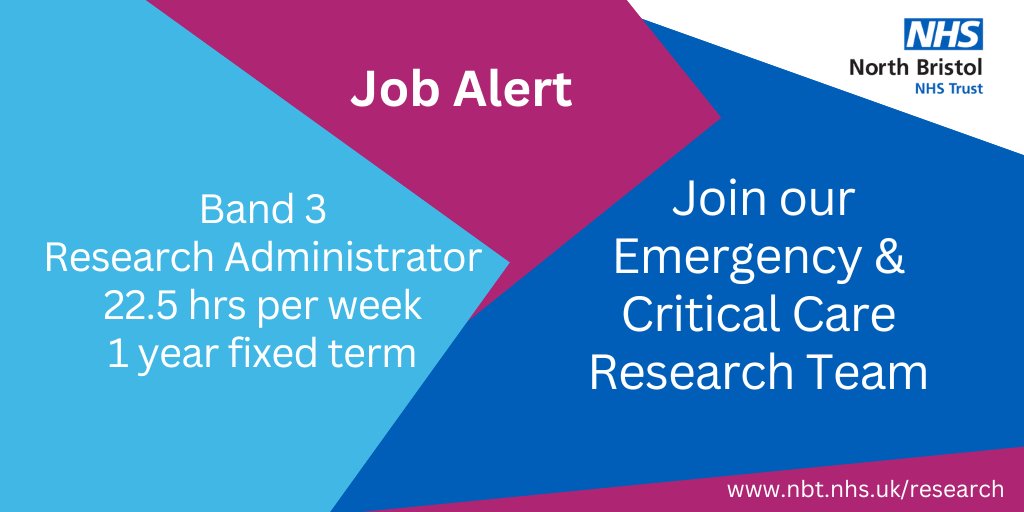 🚨 JOB ALERT 🚨 We are looking for a Part-time Band 3 Administrator to join our Emergency & Critical Care Research team, based at Southmead Hospital. Come and join our friendly team. Apply here: bit.ly/4be1EpN Closing Date: 9th May @NBTCareers