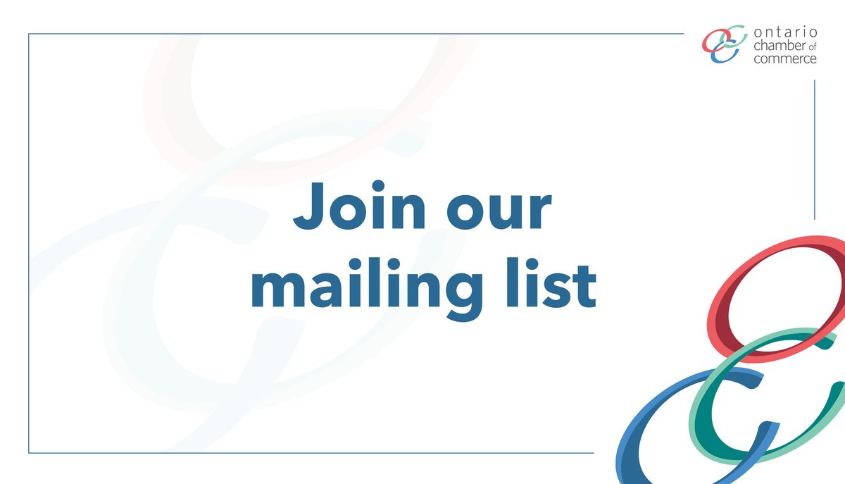 Subscribe to the @OntarioCofC’s free e-newsletter! Receive government updates, be the first to know about our latest reports, and get helpful information to support your business while keeping up to date on our advocacy and events. bit.ly/3u68s5C