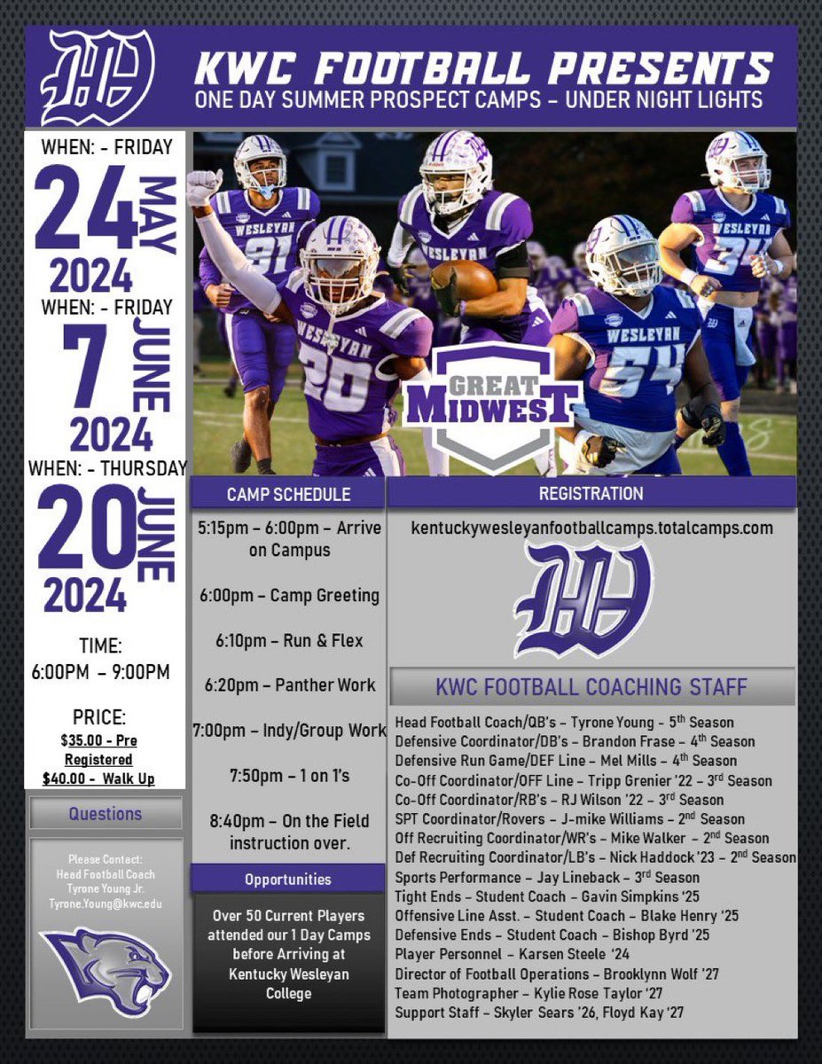 2025’s, 2026’s, 2027’s - It’s time to GO CAMPING!!!! Camp is about Reps! Come and get them! Keep the main thing the main thing! Great competition and Great Environment! No Testing with @kwc_football ! Get registered below!!!! …ywesleyanfootballcamps.totalcamps.com/shop/EVENT #DIGIN