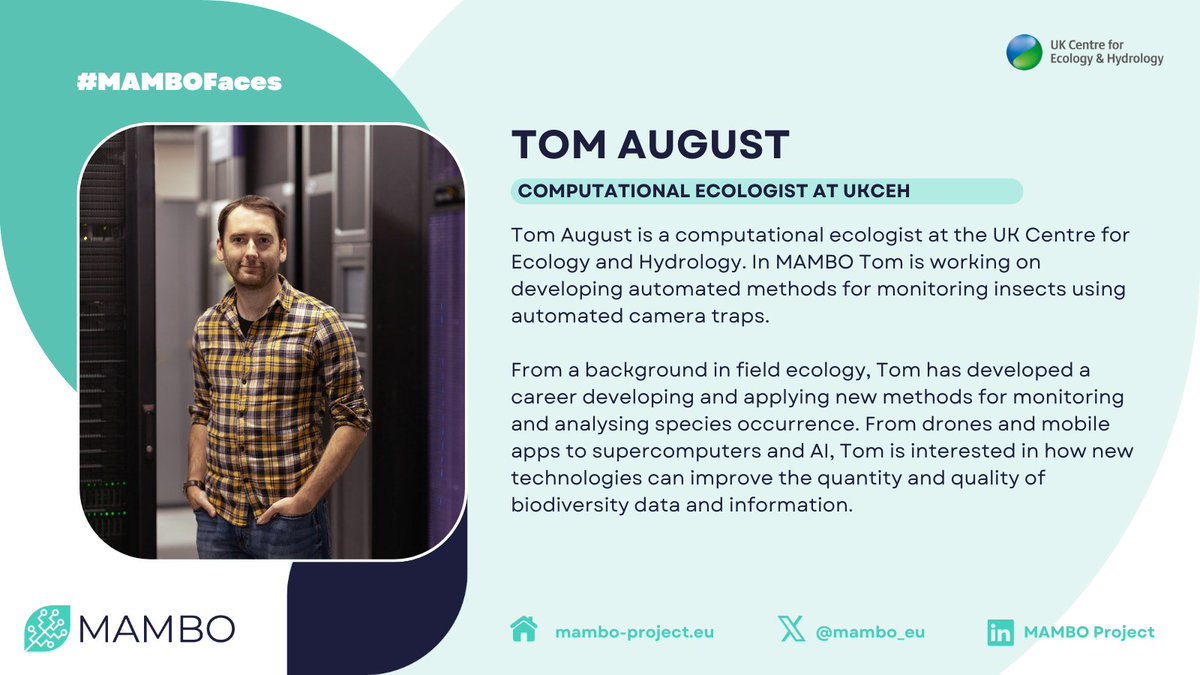 ⏭️Next on #MAMBOFaces is @TomAugust85.🌿 He is a computational #ecologist at @UK_CEH. 🔎His work in MAMBO includes developing #automated methods for #monitoring insects through automated camera traps. Read more👇