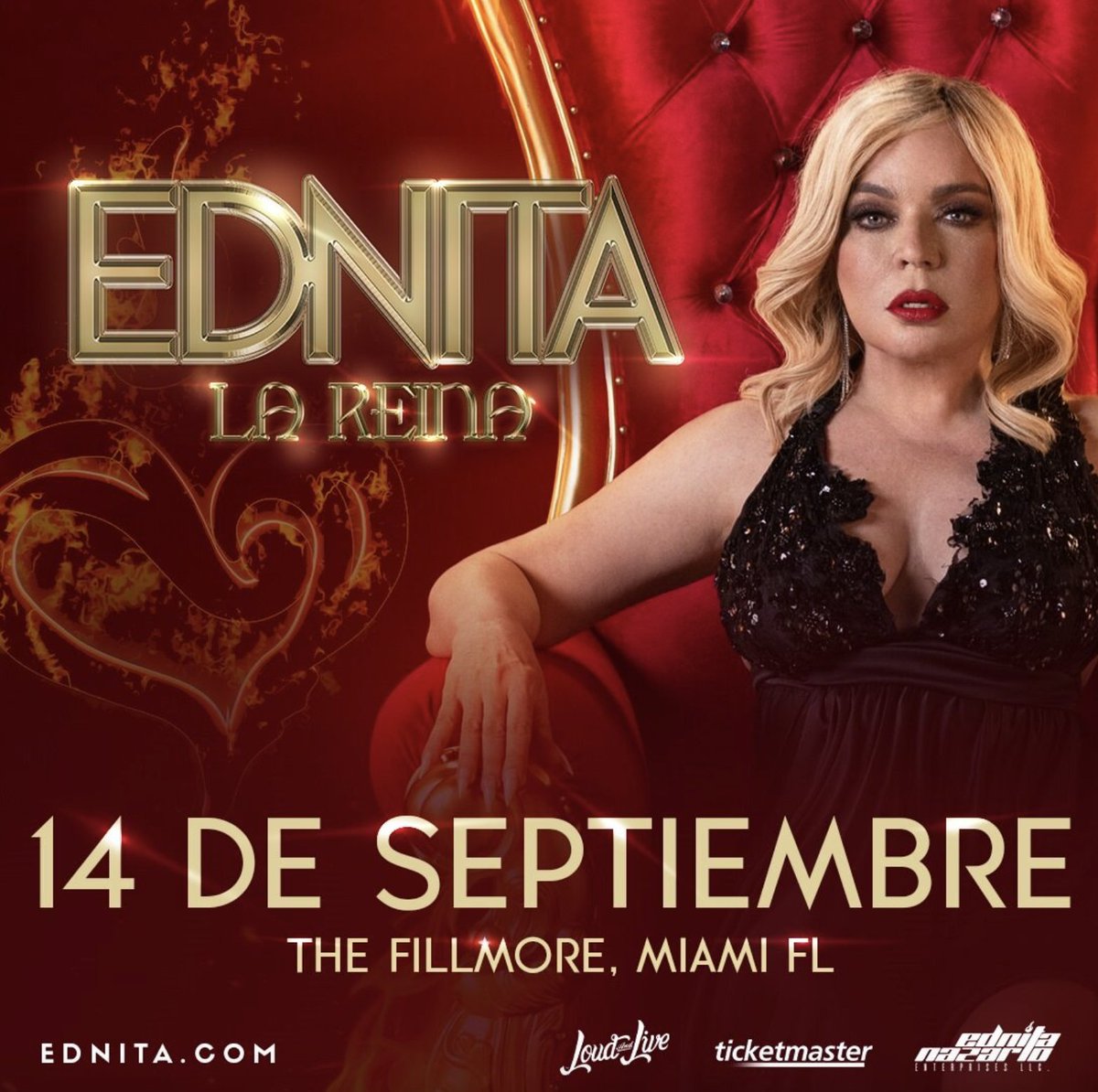 Just Announced! Ednita Nazario - La Reina at The Fillmore Miami Beach on Saturday, September 14th! 🌹 ★ Live Nation Presale Wednesday 10am (Code: SOUNDCHECK) ★ On Sale Friday 10am 👉livemu.sc/3QnJg5T