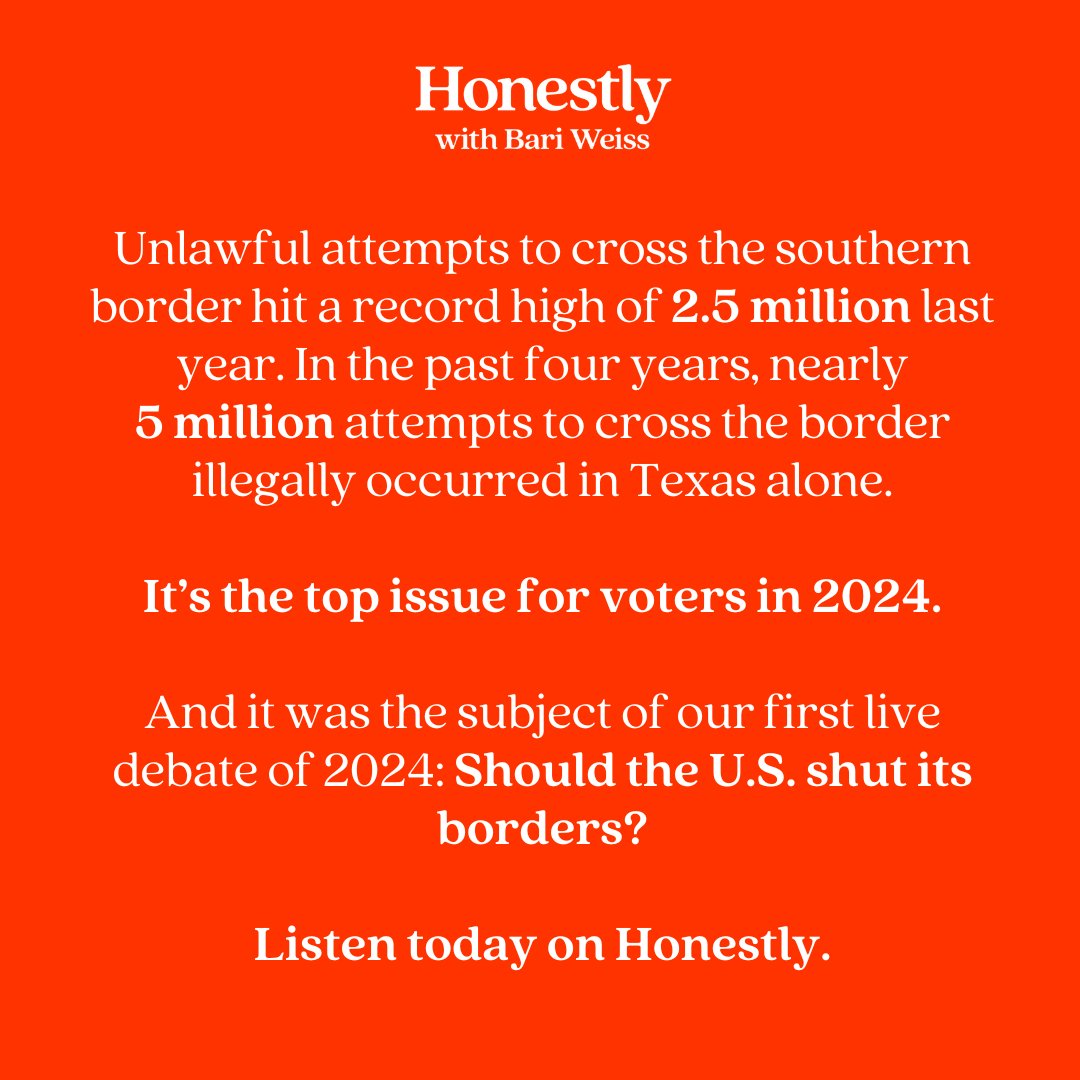 Immigration is the top issue for voters in 2024. And it was the subject of our first live debate this year: Should the U.S. shut its borders? Out now on Honestly: thefp.pub/44t8tSk