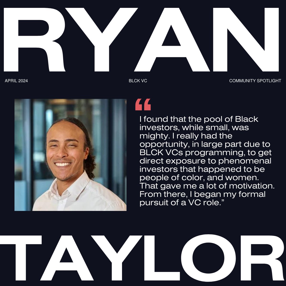 Earlier this month, we sat down with Ryan Taylor, an investor at Azolla Ventures and a co-lead of the BLCK VC Boston chapter. His unconventional intro to VC is an inspiring one. ✨ Read the story in full on our Medium blog. → blck-vc.medium.com/community-spot….