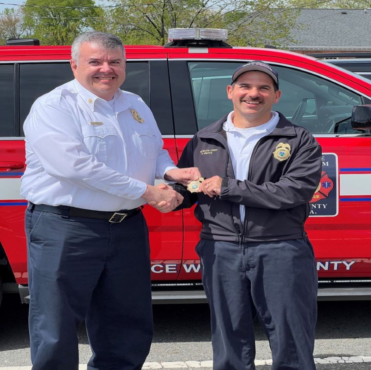 Promotion Please join us in congratulating Battalion Chief Frank Orefice on his promotion to Division Chief. The promotion will take effect on May 11, 2024. Congratulations! Photo: Chief Tom LaBelle (l) congratulates Division Chief Frank Orefice