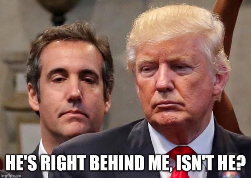 Michael Cohen is right behind you, Donny! He was your lawyer for 10 years. He knows how you function as a mob boss and took care of all your dirty deeds for all those years.