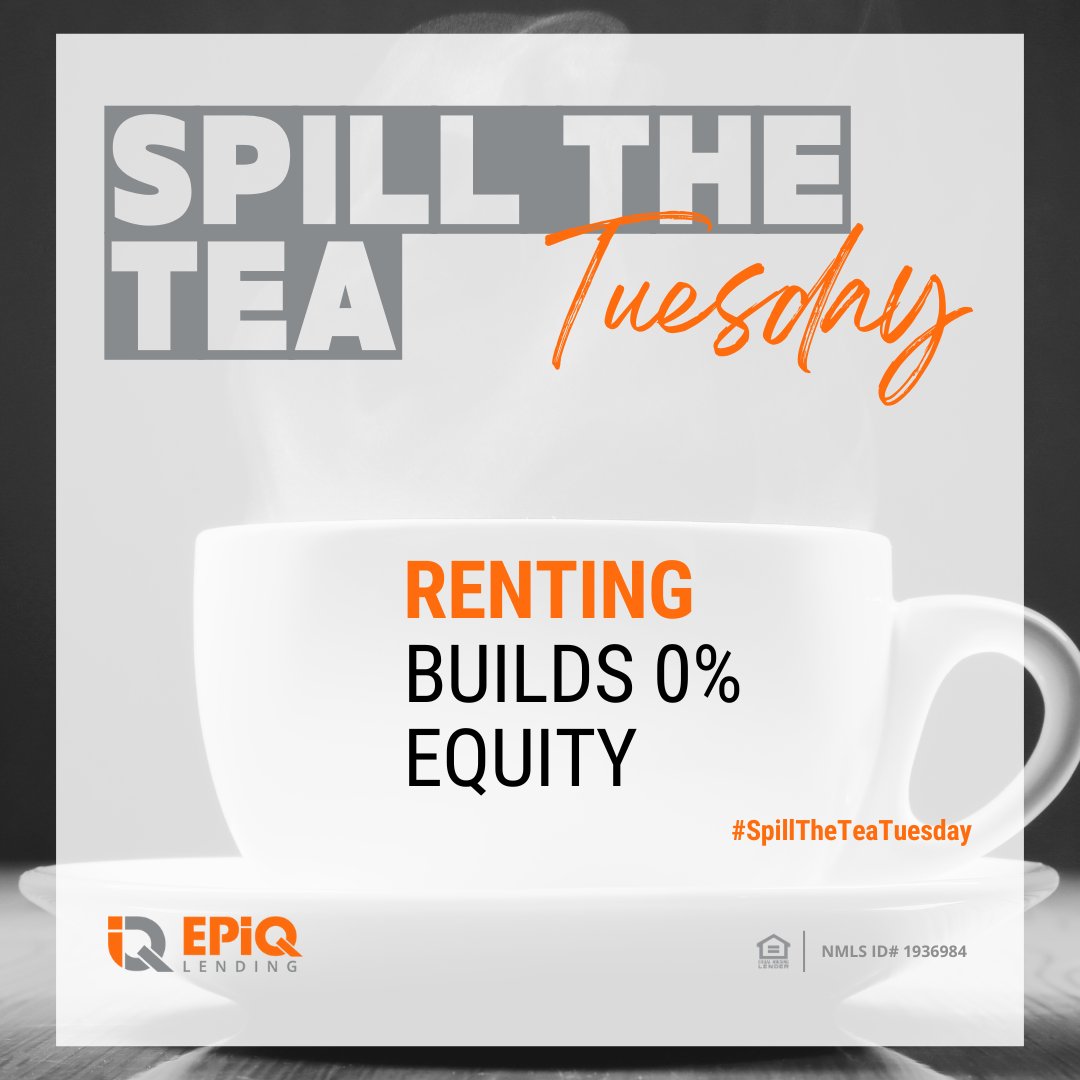 Why pay someone else's mortgage? When you make monthly rental payments, you're doing exactly that— paying your landlord's mortgage and building no equity. When you own a home, your mortgage payments help you build wealth in the form of #HomeEquity #SpillTheTeaTuesday