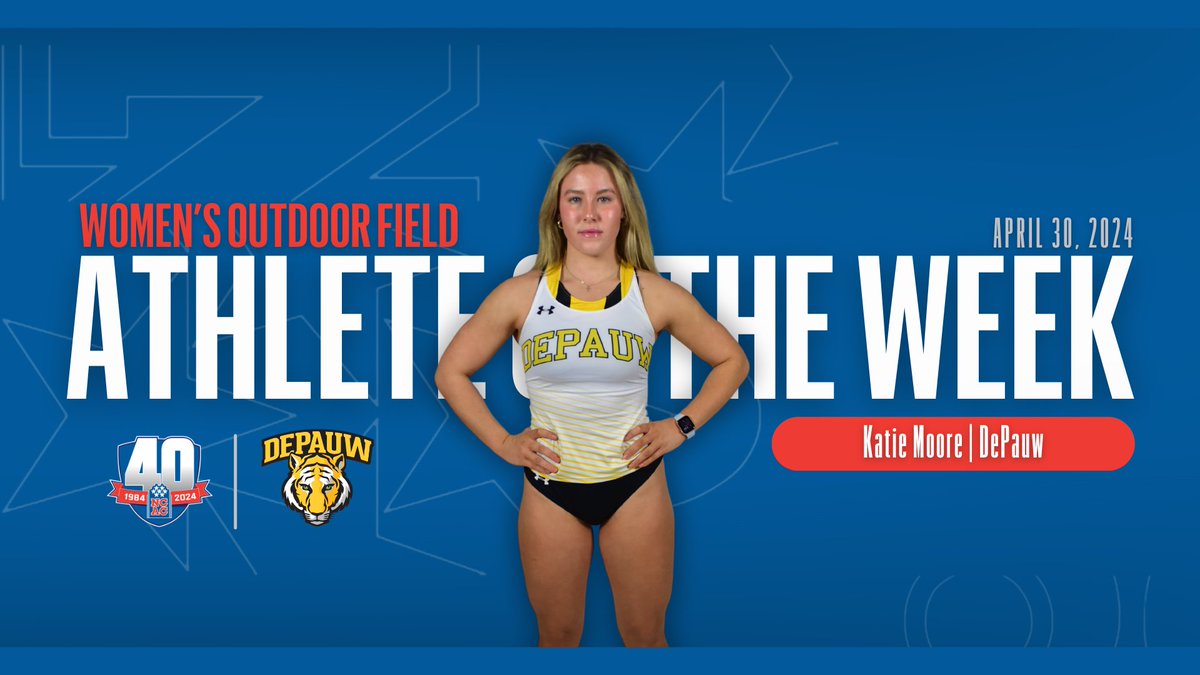 .@NCAC Women’s Outdoor Field Athlete of the Week: Katie Moore of @DePauwXCTF #NCACPride | #NCACFamily | #ncacotrk 📰 tinyurl.com/ym2hy54a
