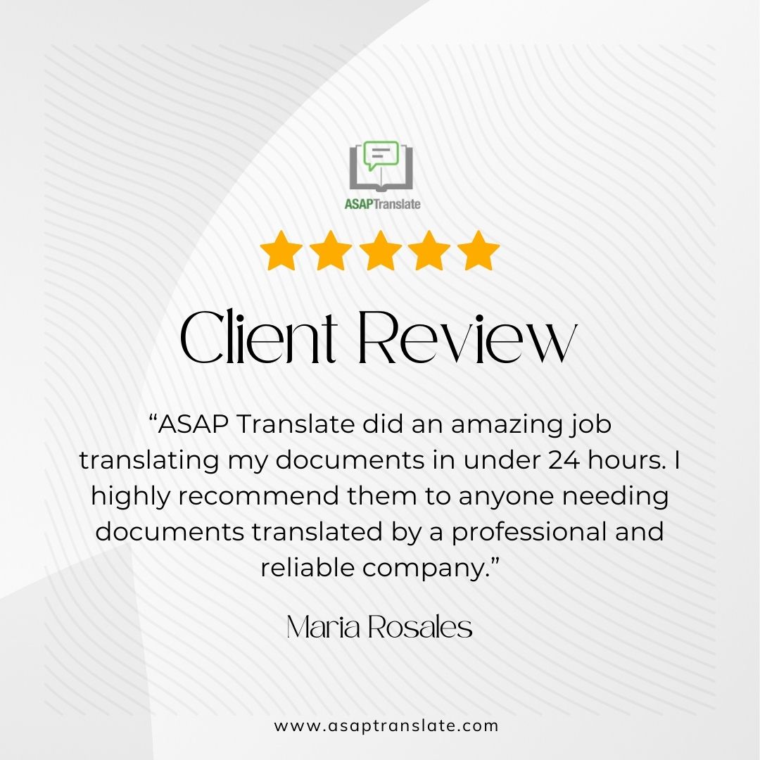 Your views matter to us.
#ASAPTranslate #DocumentTranslationServices #CertificateTranslationServices #ClientTestimonial #ClientReview