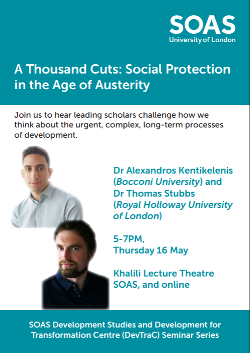 📌@Kentikelenis & @thomstubbs will present the impact of austerity on people's lives & livelihoods around the world& new findings on the impact of IMF programs 📆16 May @ 5pm @SOAS KLT/Online Register👉shorturl.at/uCV27 @nomhossain @estariade @SOASDevelopment @SOASEconomics