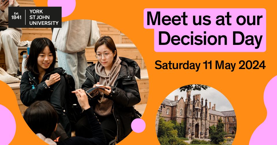 Joining us this Saturday, 11 May for our Decision Day? 🎓 Use our event guide to help plan your day. 🙌 You’ll find everything you need to know about visiting us, planning your day and how to make the most out of your time here on campus.🤩⬇️ yorksj.ac.uk/applicants/dec…