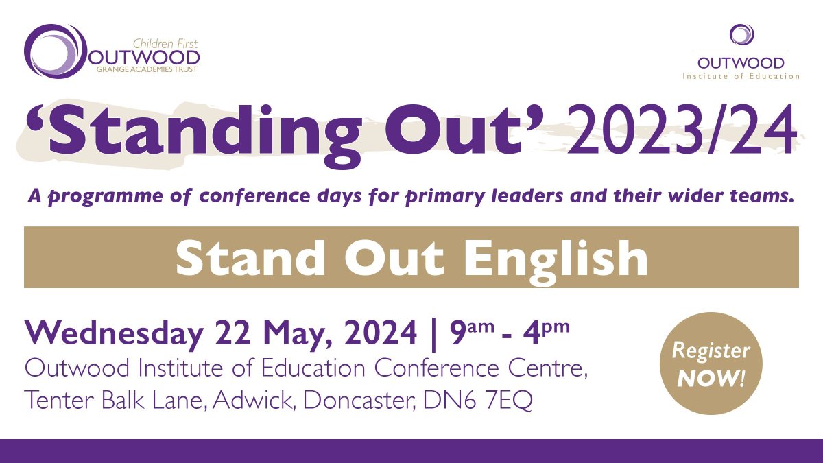 outwoodeh's tweet image. 💜🧡Join us for the Stand Out for Primary English Conference.

The day will showcase practice as well as involving key notes from inspirational speakers and practitioners.💜🧡

Click below to secure your place!🤩
bit.ly/44krZQS