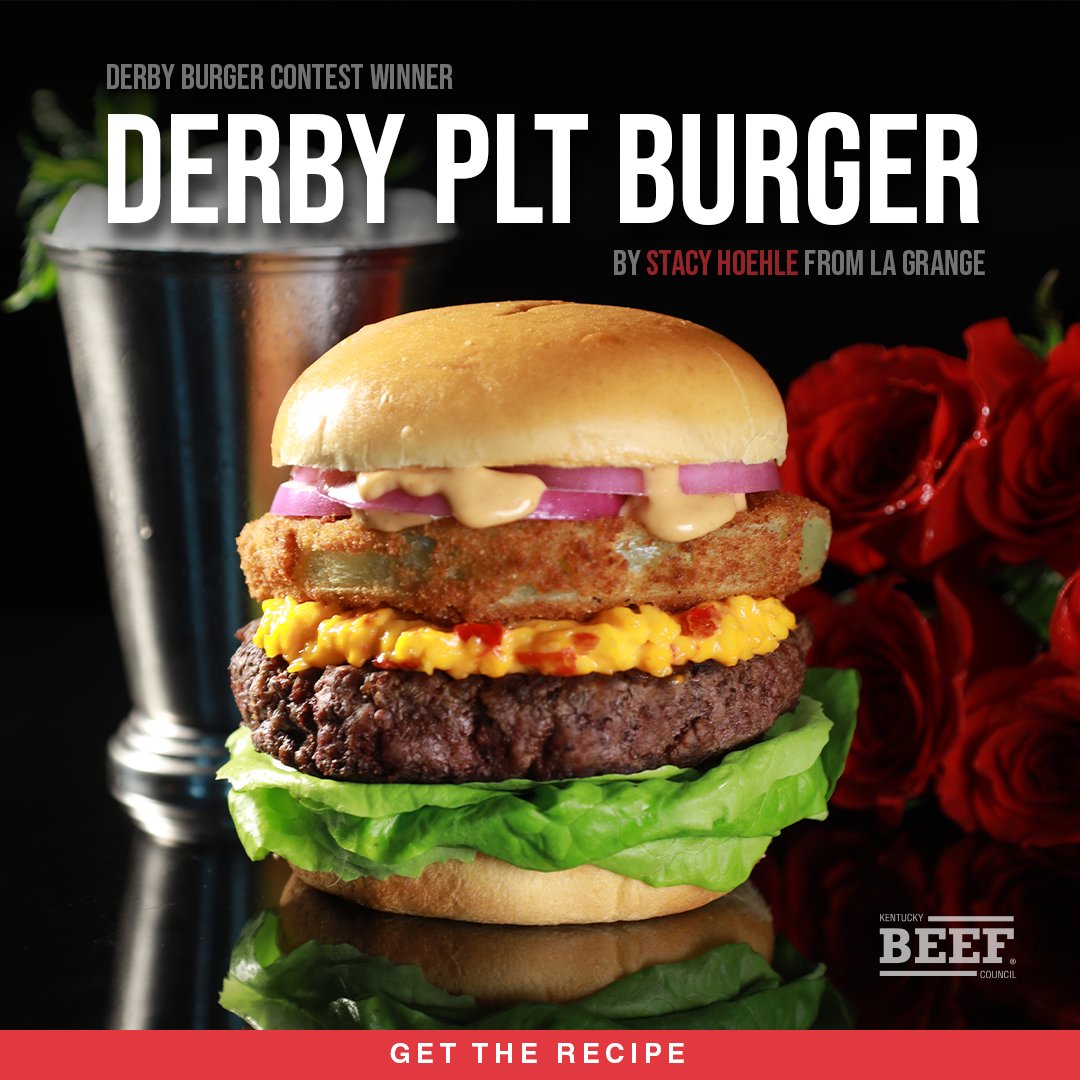 Looking for an easy meal packed with protein? Try the Derby P.L.T. Burger at kybeef.com/derby-burger! With ground beef, pimento cheese, a fried green tomato, and remoulade, it’s packed with flavor and sure to satisfy your cravings! Beef. It’s What’s for Winners. @kybeef