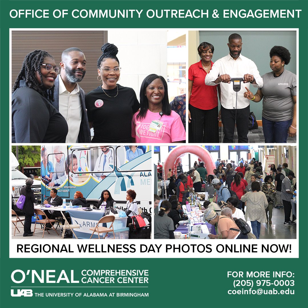 Thank you again for supporting the first Regional Wellness Day! Please view the event photo gallery online at tinyurl.com/yckj9uxz or on our Facebook page. For more information, please call (205) 975-0003 or email coeinfo@uab.edu. #ocoe #cancerawareness #cancerscreening