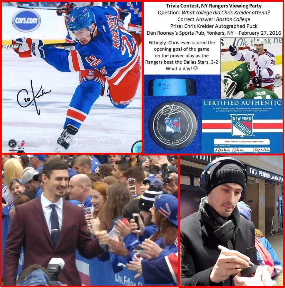 Happy 33rd Bday to Chris Kreider! Have had the pleasure of mtg. him a few times: at a Cam Atkinson charity event in Greenwich, CT the summer after his '12 debut; on the Blue Carpet for '16 Opening Night & outside @TheGarden. Also won a CK-signed puck for knowing he went to BC 🥳