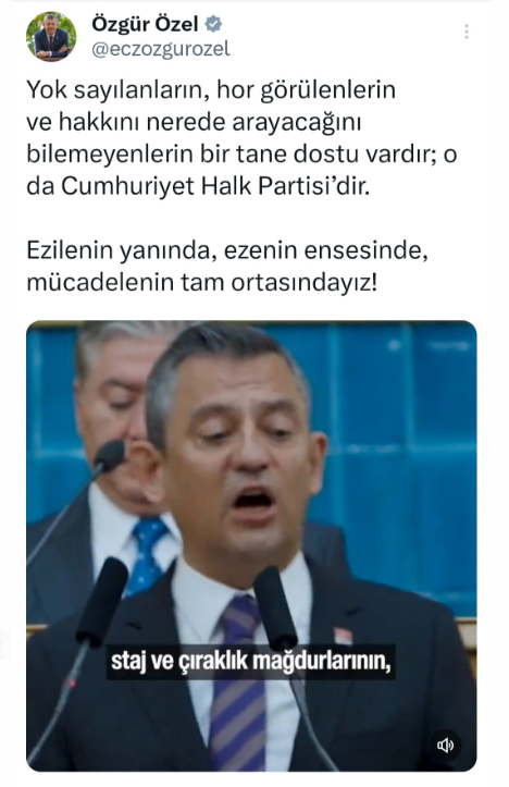 Her zaman olduğu gibi bugün TBMM'de yeniden Staj ve Çıraklık Sigortası Mağduriyetini dile getiren Özgür Özel başkanımıza çok teşekkür ederiz. @eczozgurozel @herkesicinCHP ÇırakStajyer Tek Ses Tek Yürek #ÇırakStajyerÖzgürÖzelleMitingeHazır