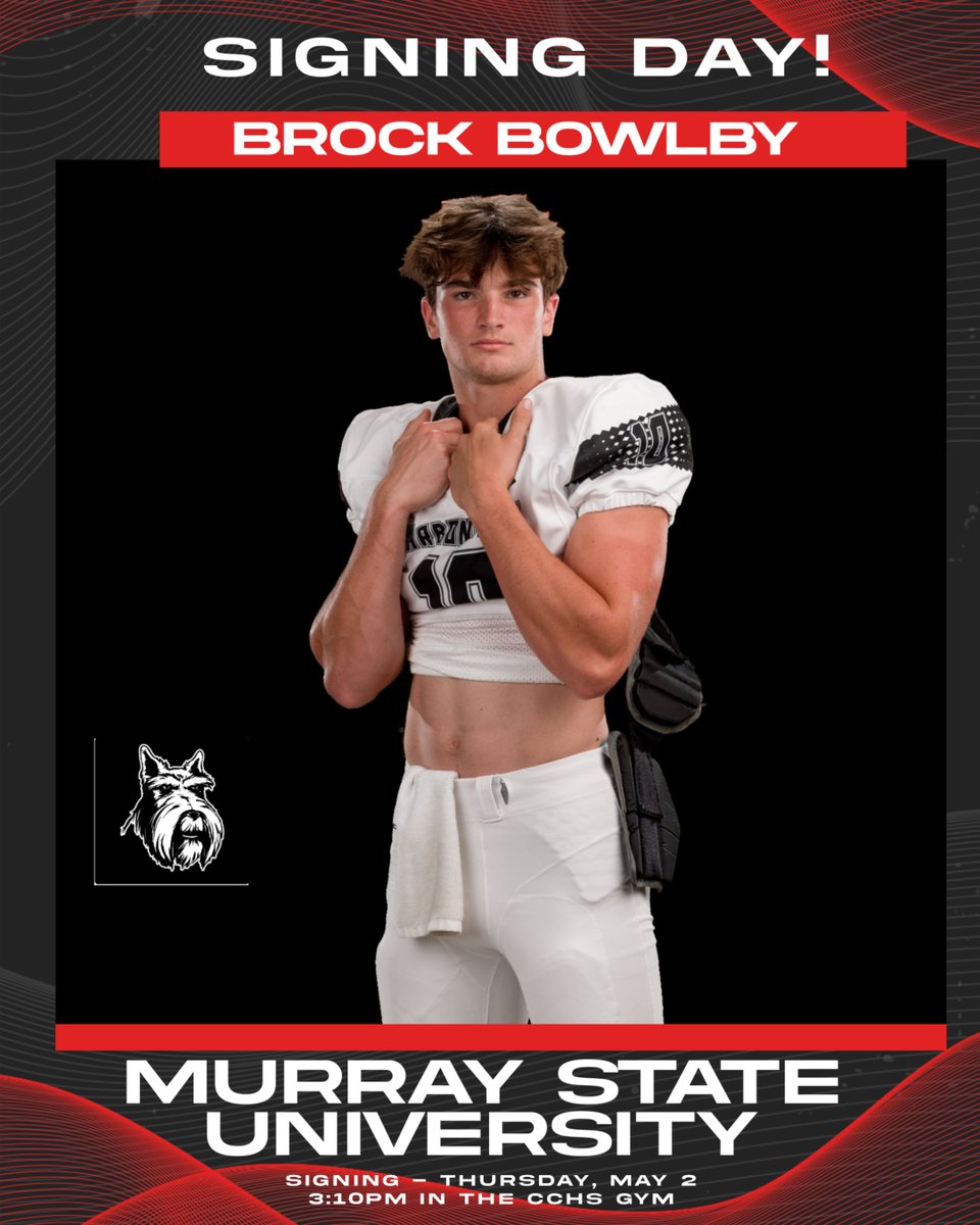 Carbondale Community High School is proud to announce the signing of another student-athlete!  Brock Bowlby will sign on Thursday, May 2, at 3:10pm to play football at Murray State University!  Congratulations Brock!