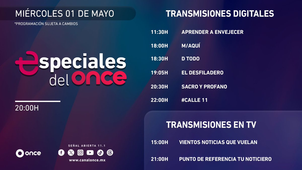 ¡Ya es ombliguito de semana, querida comunidad de #ElOnce! 💫 Prepárense para la gran programación que tenemos para ustedes 📺✨.