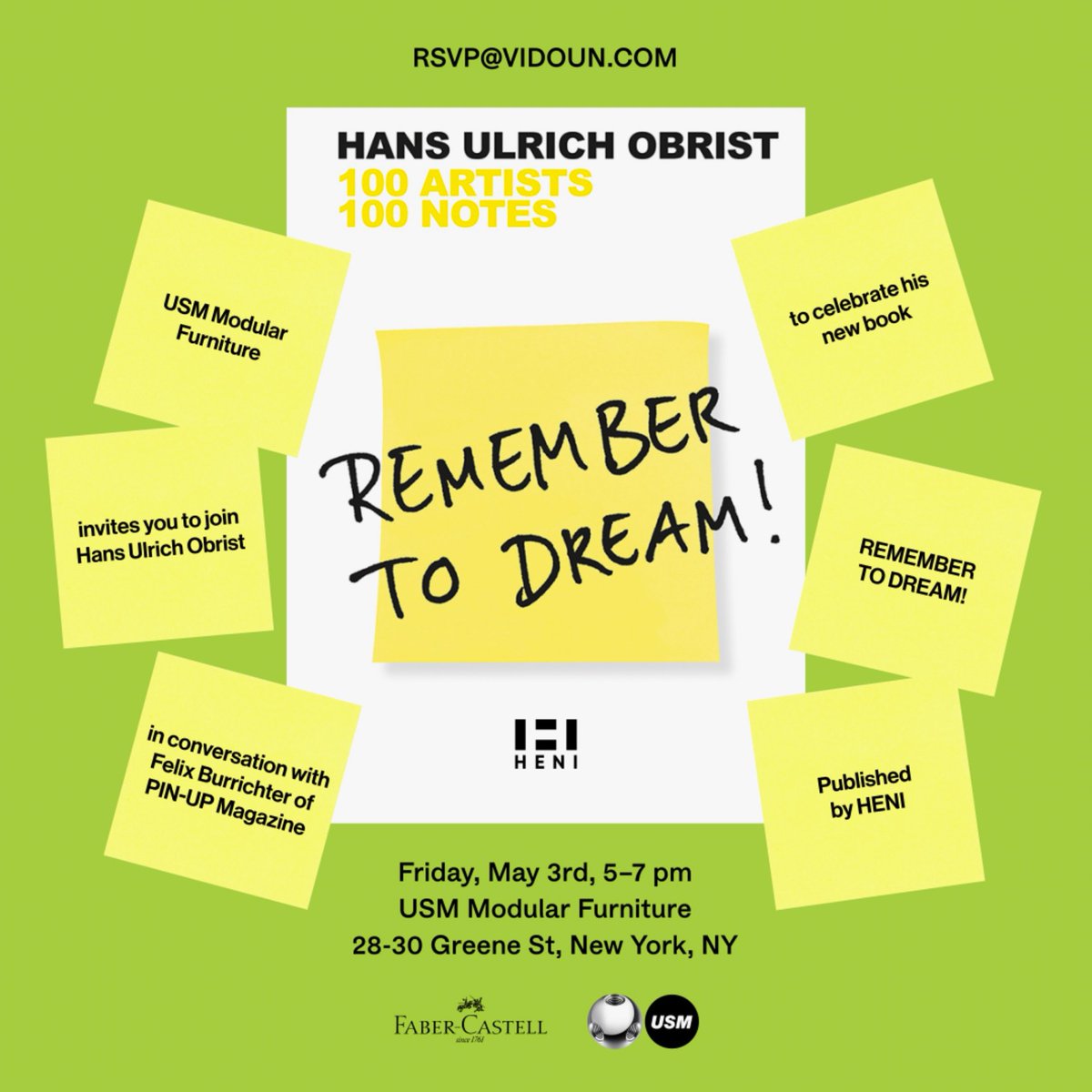Hans Ulrich Obrist will be talking to @pinupmagazinex's Felix Burrichter and signing copies of his book ‘Remember to Dream!’ during @friezeofficial New York. Details below. RSVP: RSVP@VIDOUN.COM Explore the book: heni.com/publishing/han… #Art #Book #ArtEvent #Frieze…