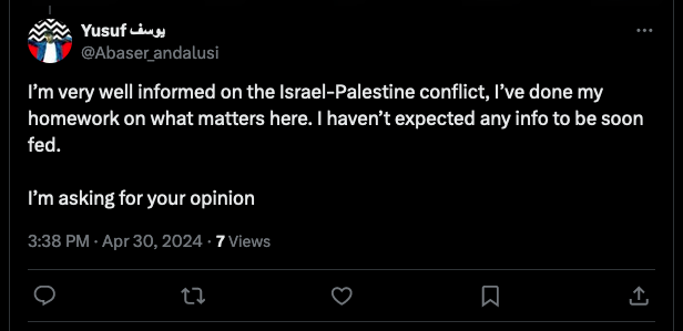 This is not about the conflict between Israel & Palestine. It's about radicalized student protestors who have decided the way to generate sympathy for innocent Palestinians is by dressing like Hamas & acting like the domestic terrorists that attacked the Capitol on January 6th.