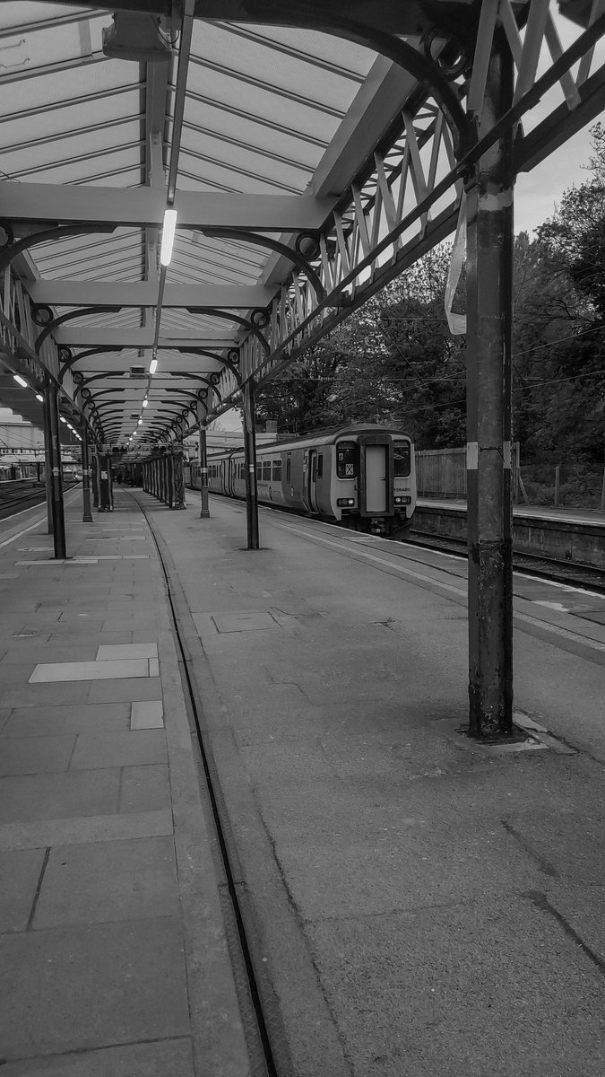 Good evening everyone from Lancaster Castle Station.  156480 awaiting departure from platform 2.