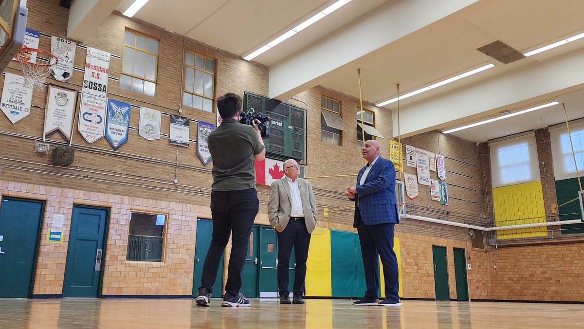 Filming a segment for @TerryCookeHCF farewell episode of Vital Signs. First up is @coachraso talking with Terry at @WestdaleSS about basketball and community. @cable14